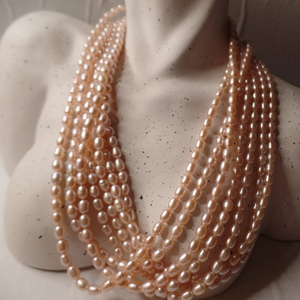Honora Multi Strand (7) Soft Pink Pearl Necklace 9.25 Sterling Stamped Apx 16"